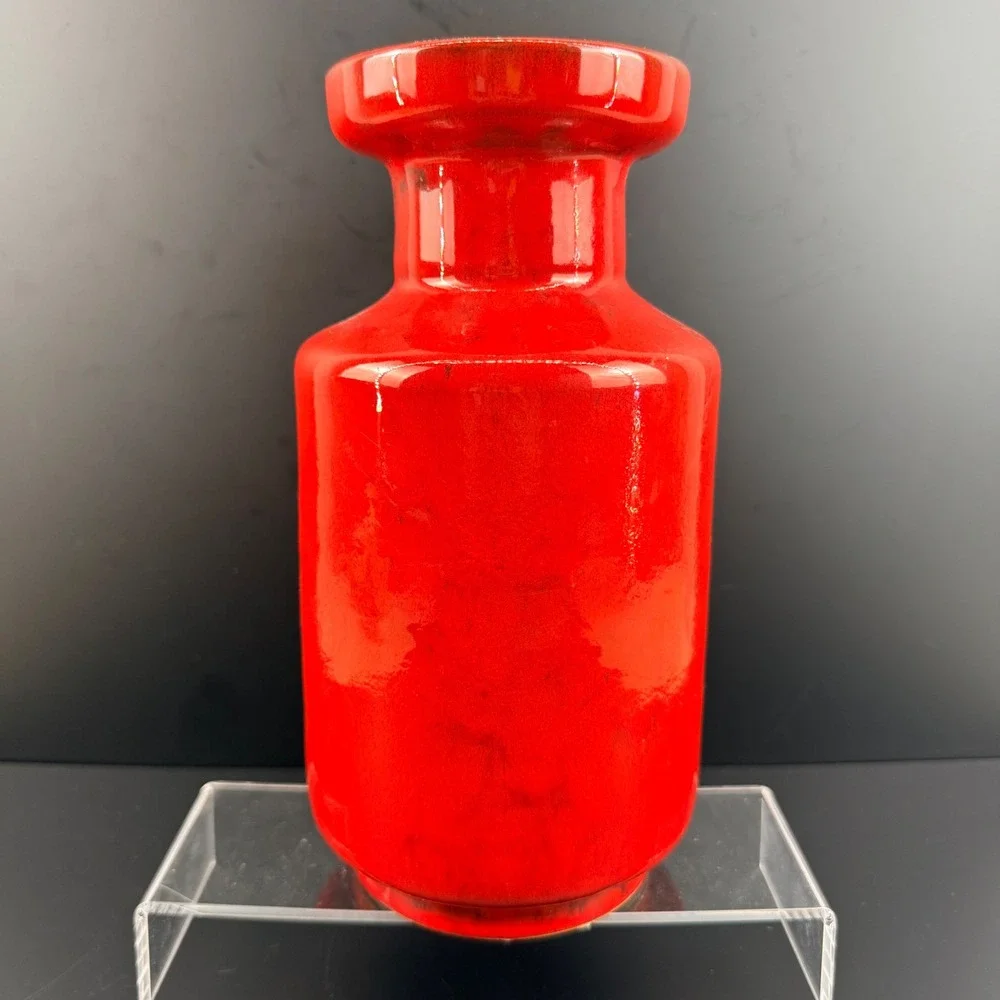 Vintage PV Peasant Village Italy Red Lava Vase MCM Italian‎ Art Pottery 9.5